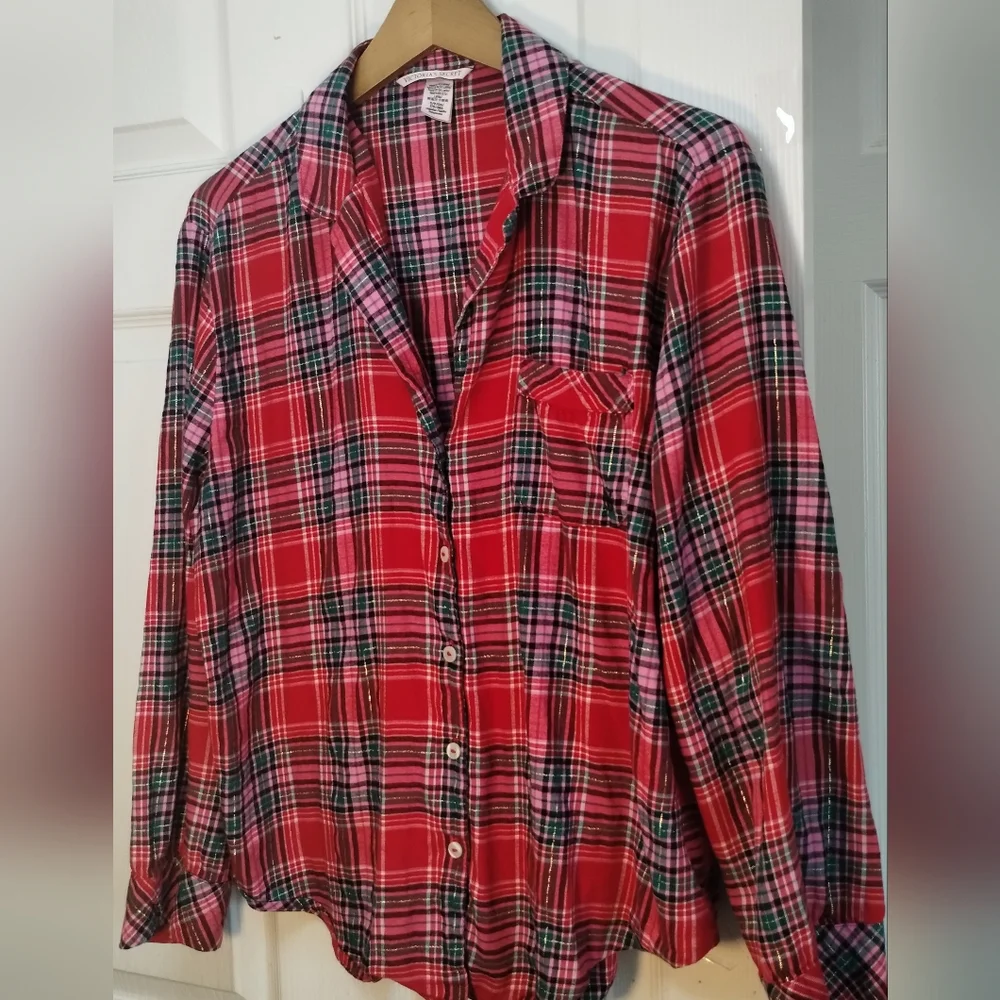 Victoria Secret Red Plaid Button-Up Pajama Top